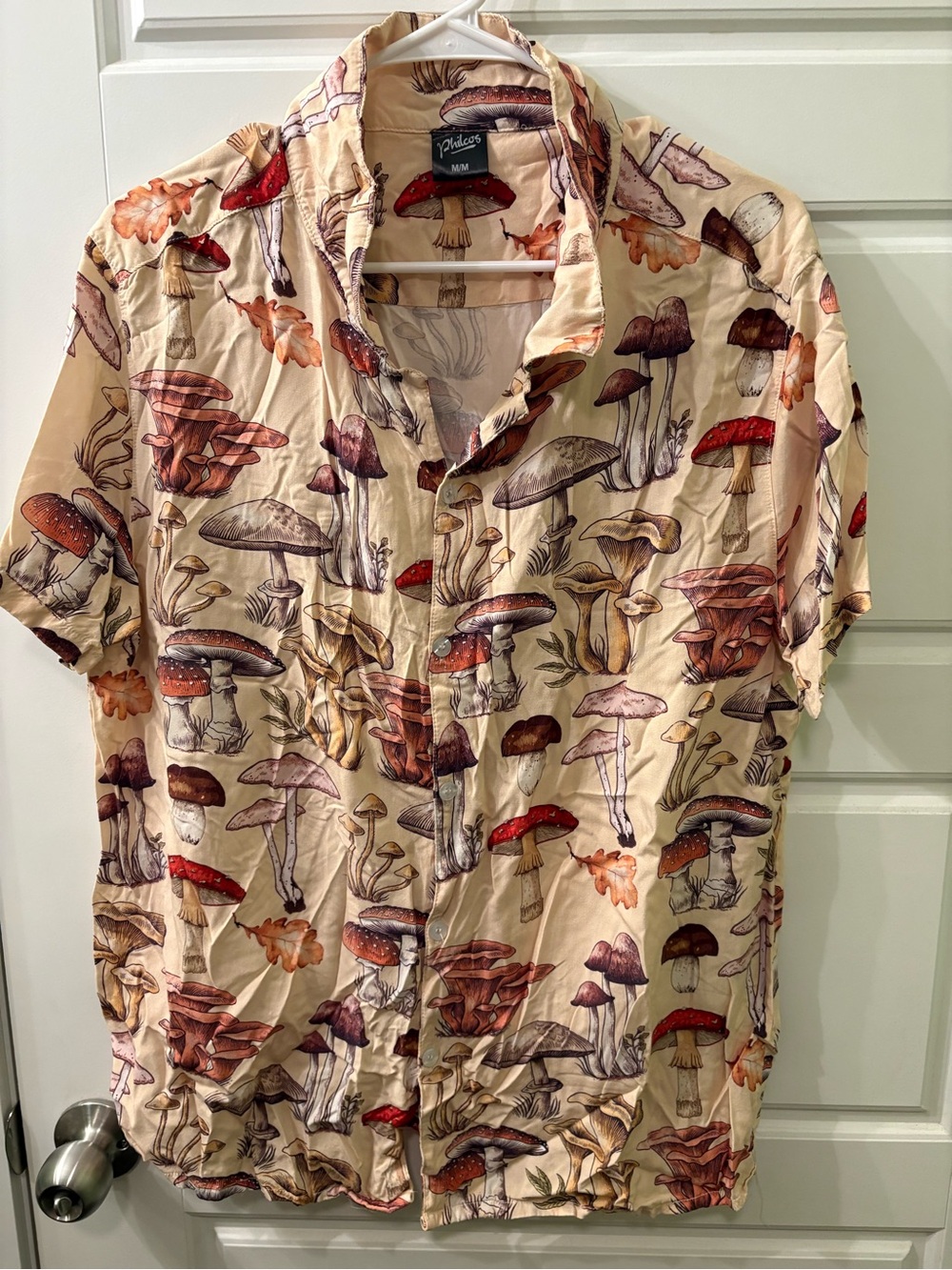 Wildees Beige Mushroom Print Short Sleeve Button-Down Shirt